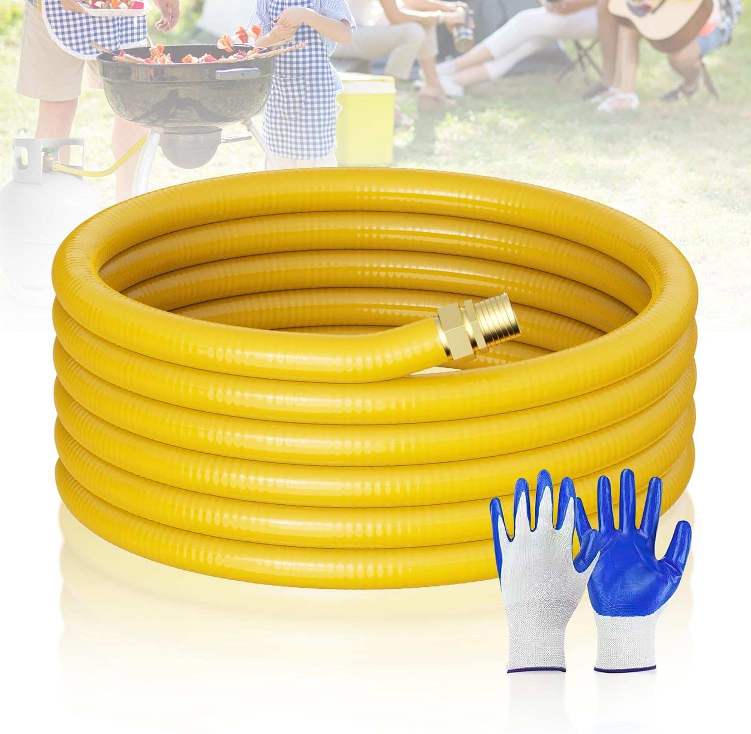 Flexible Natural Gas Line Hose | Corrugated Stainless Steel Tubing | 2PCS Brass NPT Male Quick-Connect Adapters | CSST Underground & Propane Conversion Kit for Outdoor Grills (70Ft 1/2'')