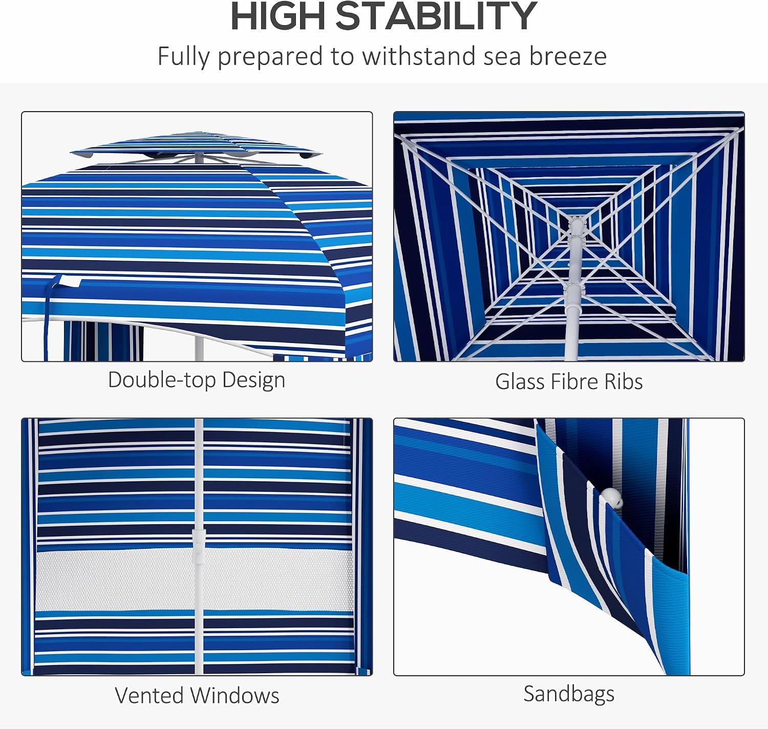 Outsunny 5.8' x 5.8' Portable Beach Umbrella with Double-Top, Ruffled Outdoor Cabana with Walls, Vents, Sandbags, Carry Bag