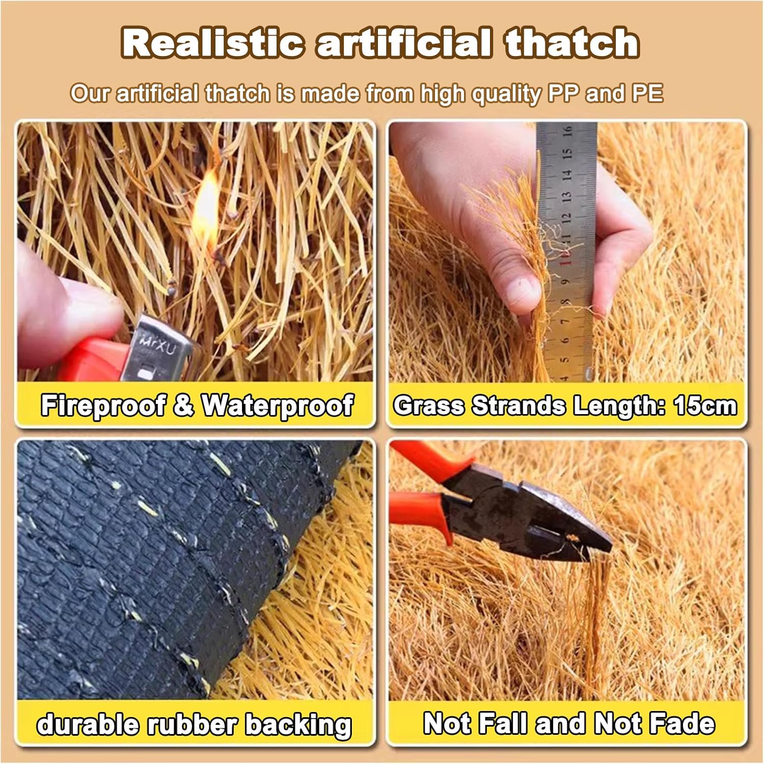 Tiki Thatch Grass Roof for Tiki Bar Artificial Mexican Straw Roll Fireproof Palapa Thatch Roofing Duck Blind Grass for Decoration Hut Patio Pool Beach Hawaiian P(Size:1x20m(3.3ftx65.6ft),Color:yellow)