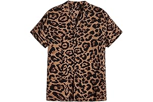 Modern Leopard Stripe Short Sleeve Button Down Shirt Men