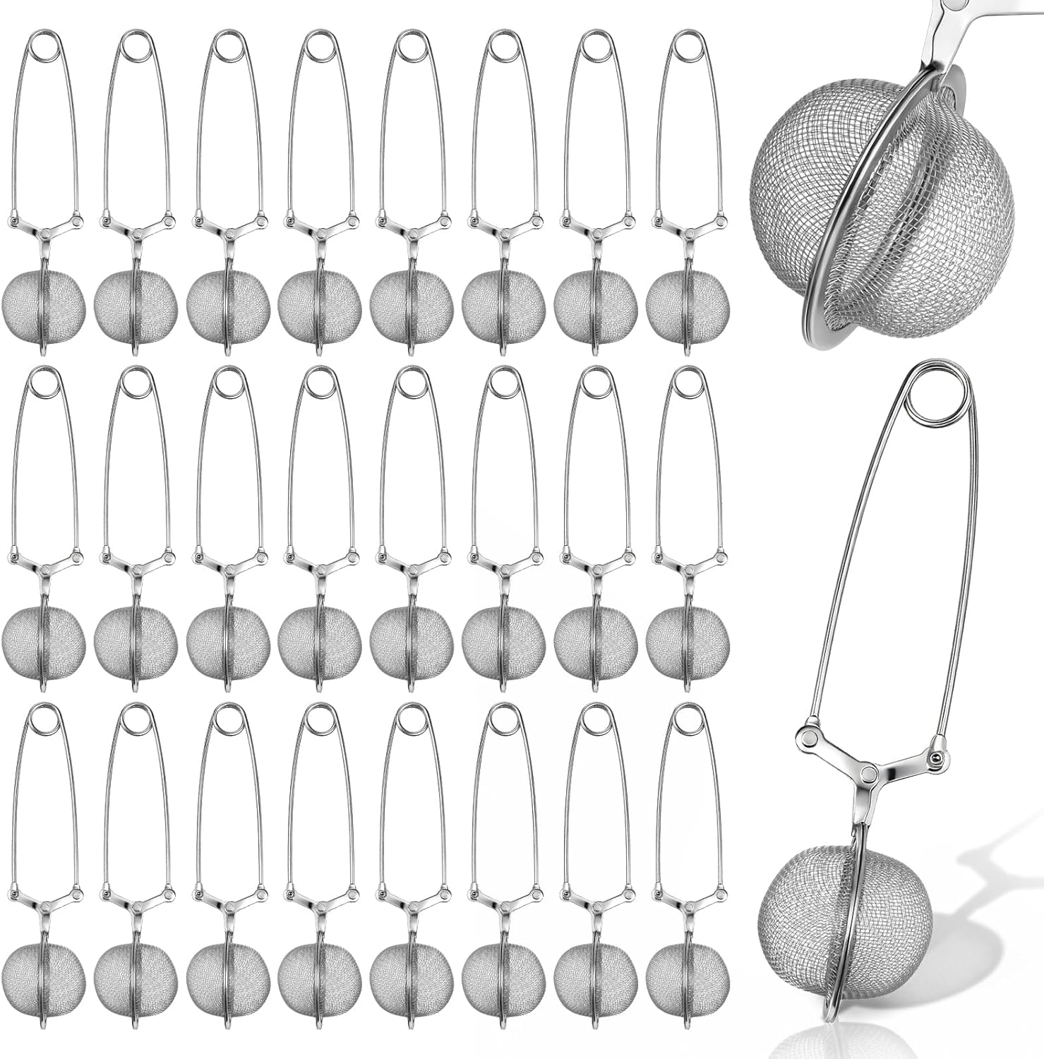 24 Pcs Loose Leaf Tea Infuser, Stainless Steel Mesh Snap Tea Ball Strainers with Handle, Snap Ball Teas Strainer for Seasonings, Spice (Silver) 24 Pcs Loose Leaf Tea Infuser, Stainless Steel Mesh Snap Tea Ball Strainers with Handle, Snap Ball Teas Strainer for Seasonings, Spice (Silver)
