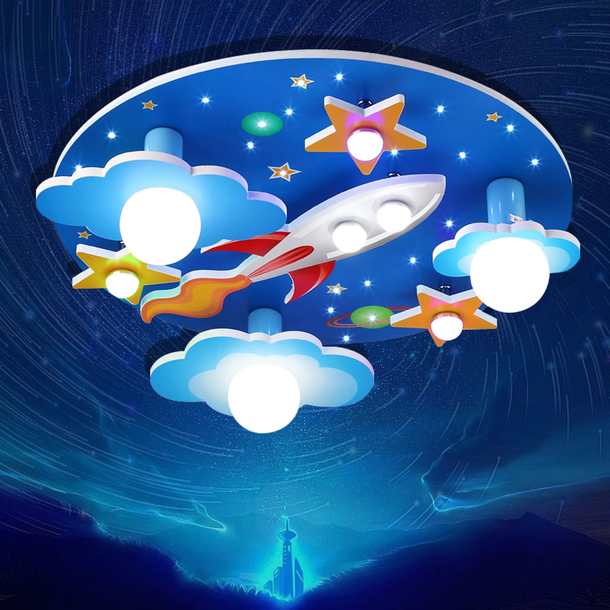 E27 Ceiling Lamp Children's Room Lamp Ceiling Light Universe Stars Boys and Girls Dimming Chandelier E14 Ceiling Spot LED Baby Lamp Light Bedroom Environment for Cartoon Ceiling Lighting Lampshade