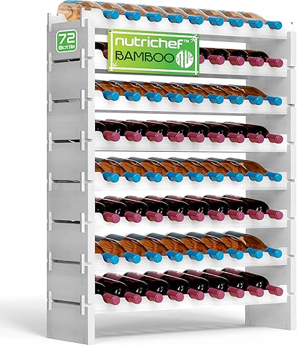 Miniatura 7 de SereneLife Estante de vino apilable de bambú, capacidad de 108 botellas de 12 niveles, suelo de pie, sin herramientas, estante modular de