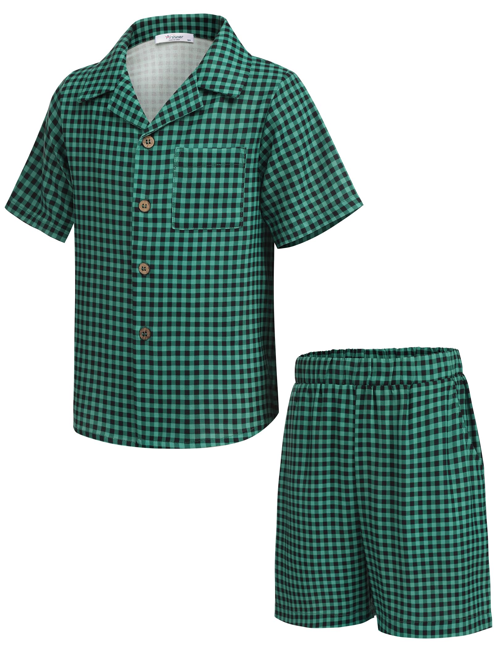 Arshiner Boys 2 Pieces Summer Beach Outfits Short Sleeve Button Down Shirts and Shorts Vacation Texture Sets for Kids