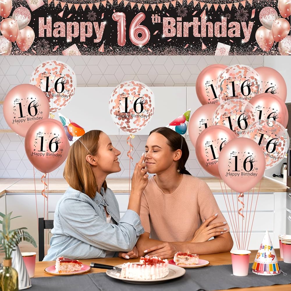 Buy JOTOM 16th Birthday Decorations Rose Gold Birthday Party Decorations Sets Happy Birthday Banner Latex Party And Confetti Balloons Birthday Party Decor For Sweet Girl 16th Birthday Decorations
