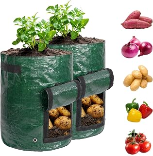 2 Pack 10 Gallon Potato Grow Bags, Potato Bags for Growing Potatoes, Durable PE Fabric Pots with Flap and Handles, for Potatoes Vegetables Flowers Herbs Garden Outdoor