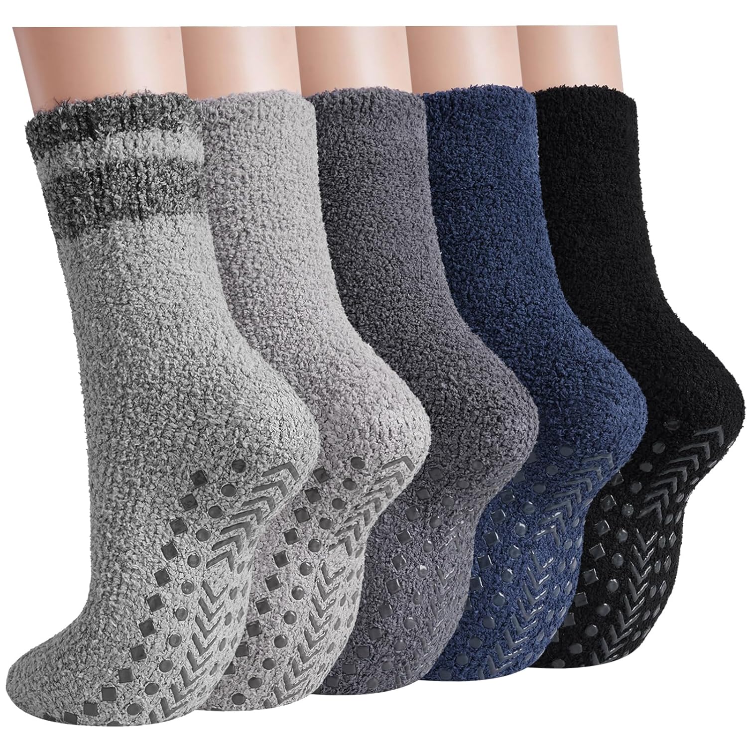 Fuzzy Socks Men with Grips Cozy Fluffy Elderly Slipper Sock Non Slip Thick Winter Warm Hospital Sleep Home