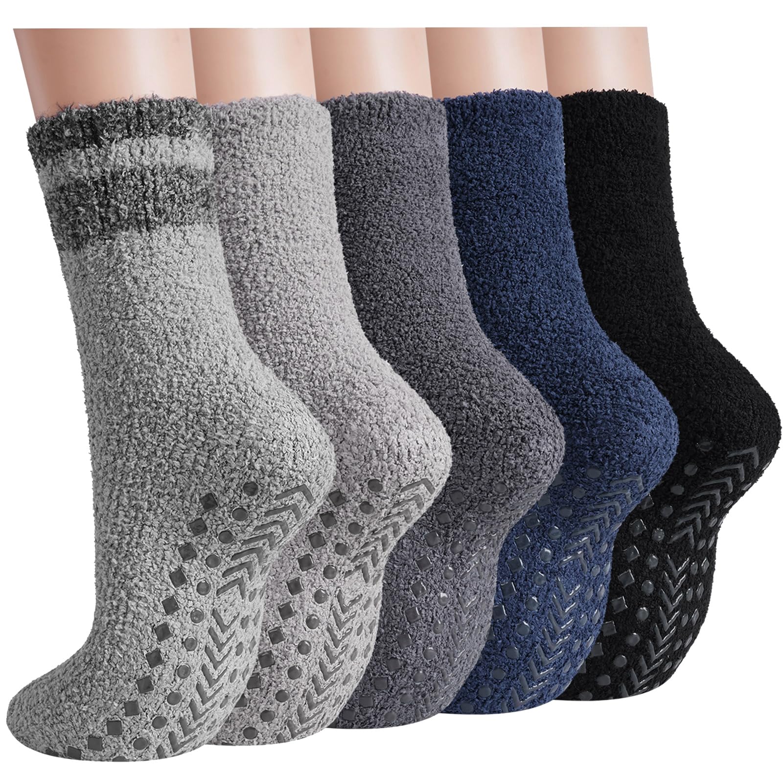 Fuzzy Socks Men with Grips Cozy Fluffy Elderly Slipper Sock Non Slip Thick Winter Warm Hospital Sleep Home