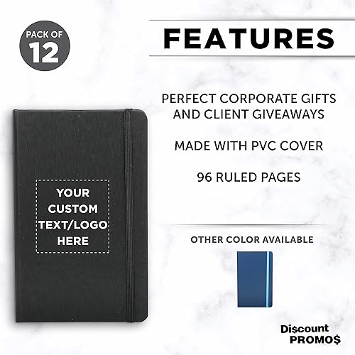 Miniatura 2 de DISCOUNT PROMOS Juego de 12 cuadernos de tapa dura personalizados con banda elástica de colores, paquete personalizado a granel, perfecto para la