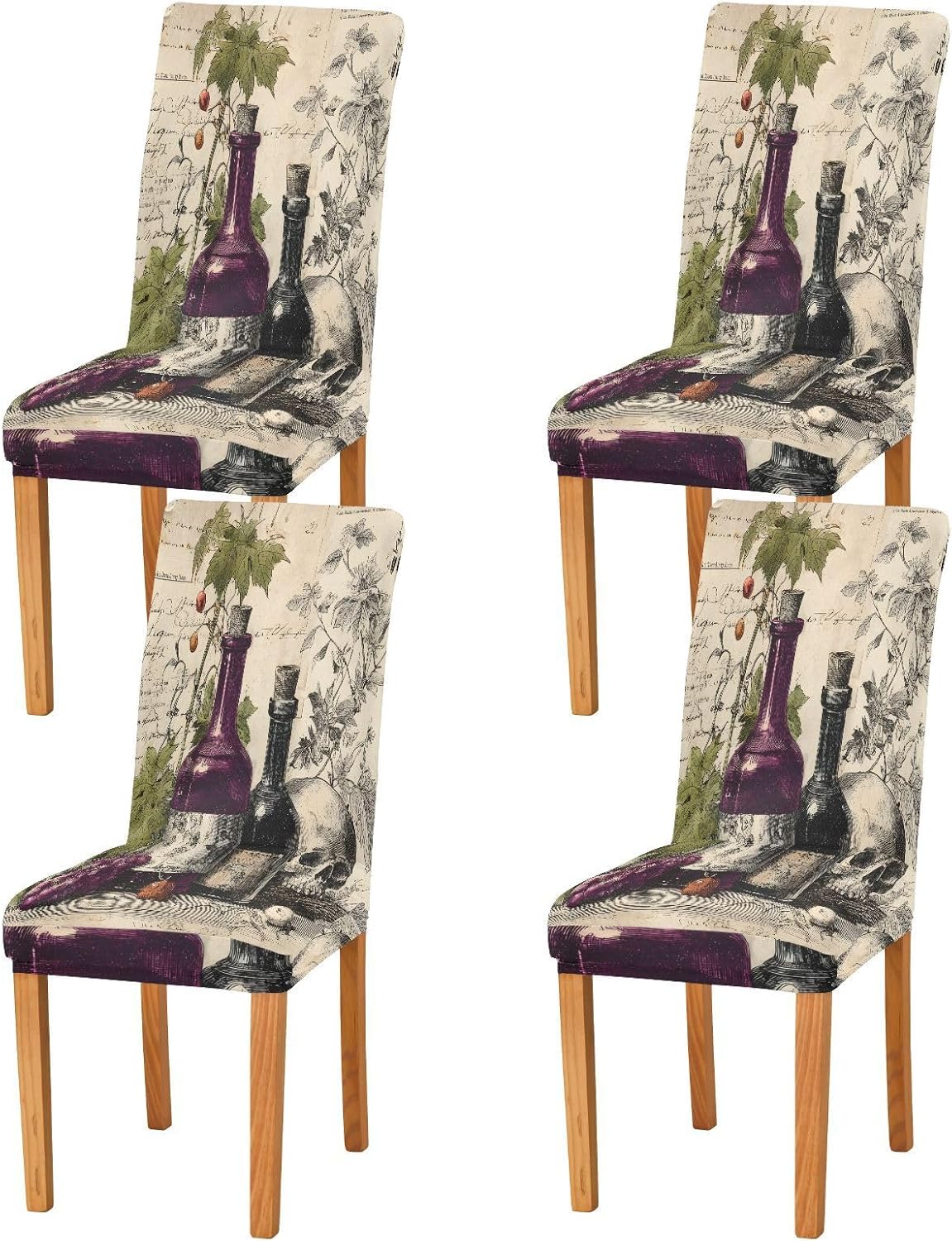 ALAZA Chair Covers for Dining Room, Retro Wine Bottle Skull Stretch Chair Cover Sets Chair Protector Removable Washable for Ktichen Restaurant Hotel