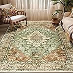 Area Rugs 5'x7' Washable Non-Slip, Floral Vintage Distress Print Pattern Medallion Carpet for Living Room Bedroom Dining Room, Brick Red Rust Neutral Brown Burnt Orange Green