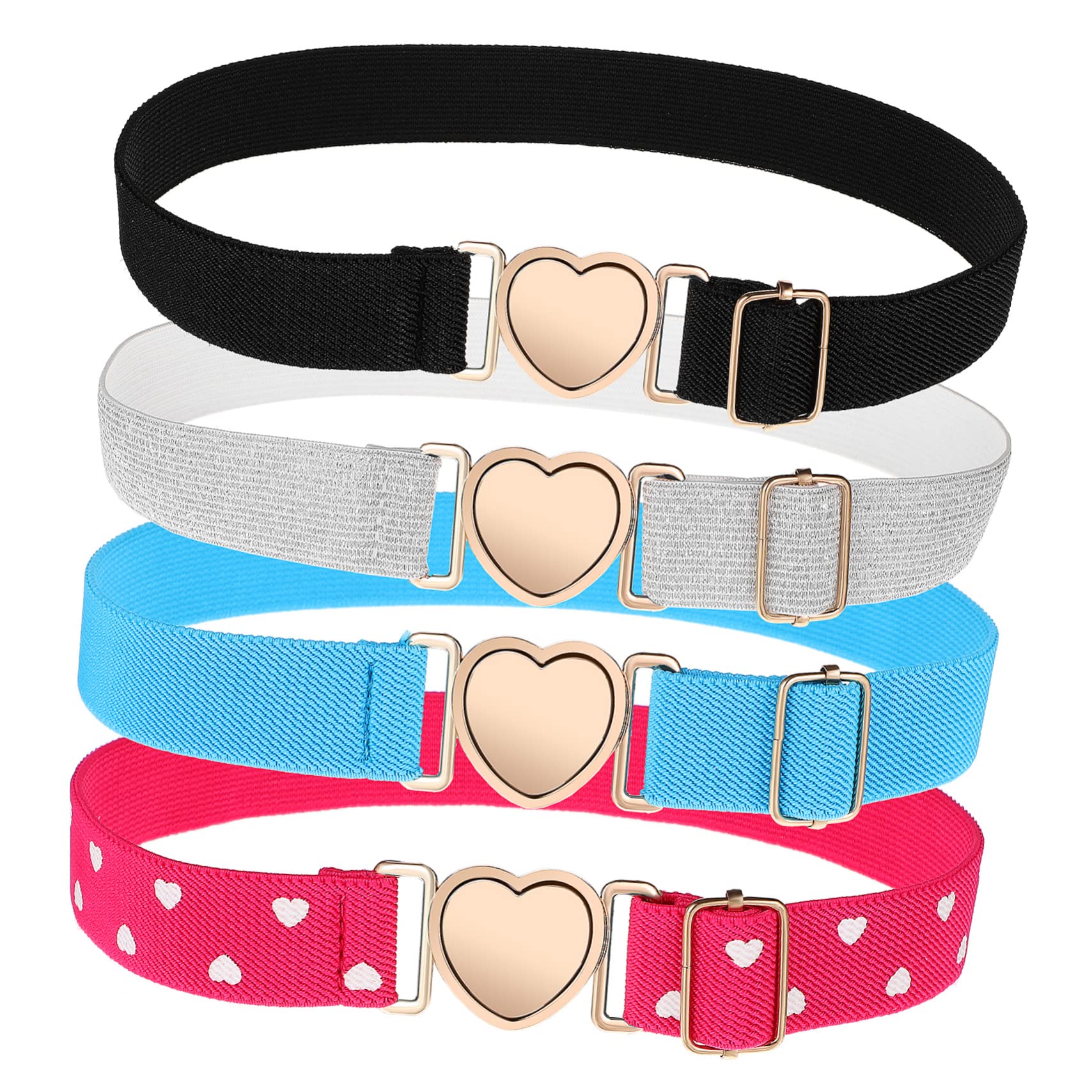 COLLBATH Girls Belt 4 Pack of Elastic Belts Fun and Fashionable Boys and Girls Sparkly Belt Blue Design