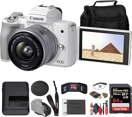 Canon EOS M50 Mark II - Cámara sin espejo con lente de 0.591-1.772in (blanco) (4729C004) + tarjeta de memoria de 64 GB + lector de tarjetas + funda disponible en Yaxa Colombia