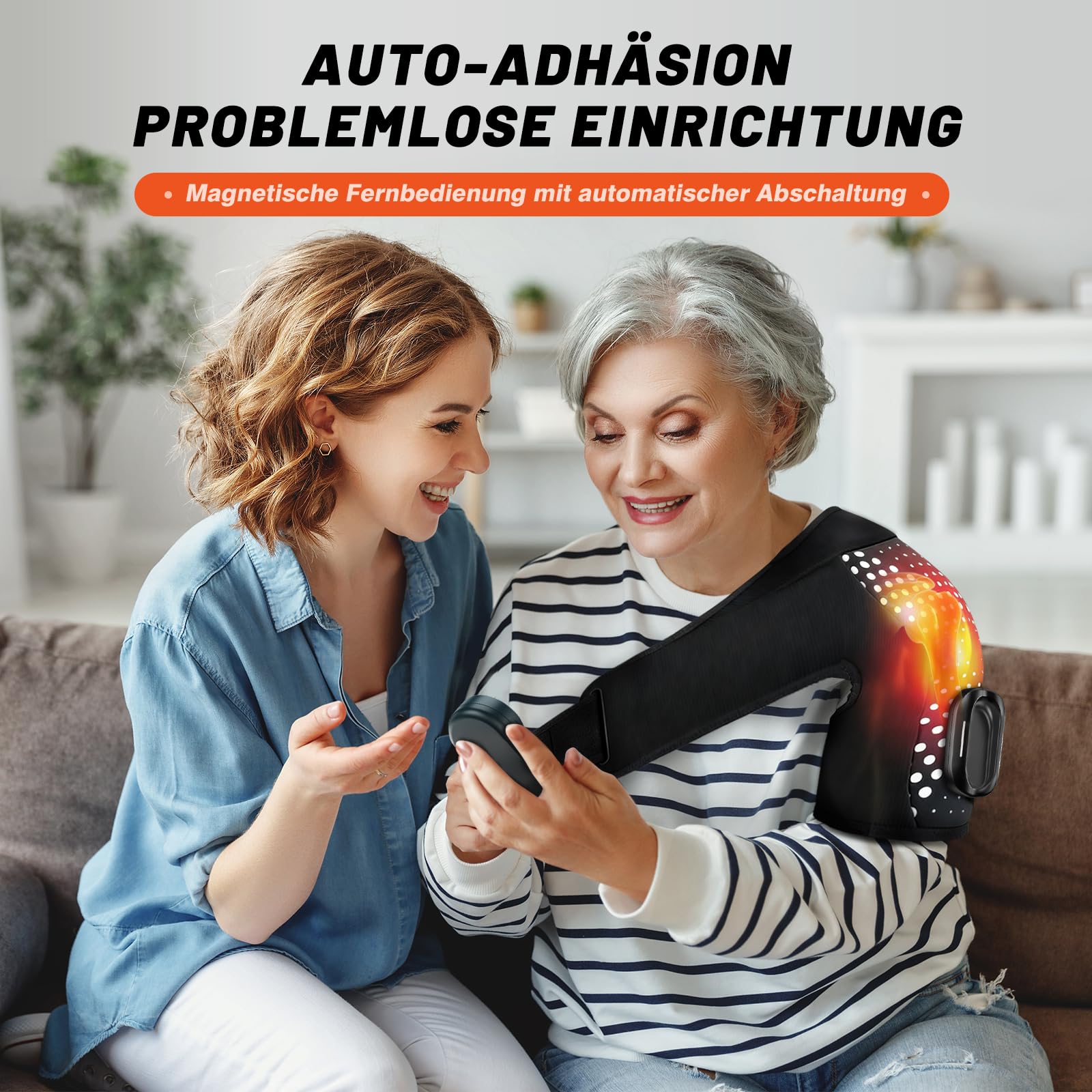 Schulter Massagegerät, kabellose Schulterbandage mit abnehmbarer Fernbedienung, 6 Heizstufen & 5 Vibrationsmodi & Timer, 3-in-1 Massagegerät für Zuhause & Büro,5000mAh Akku,geeignet für Damen & Herren