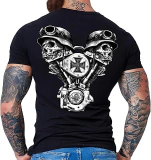 Gasoline Bandit Camiseta original de motorista para hombre, diseño de calavera V-Twin