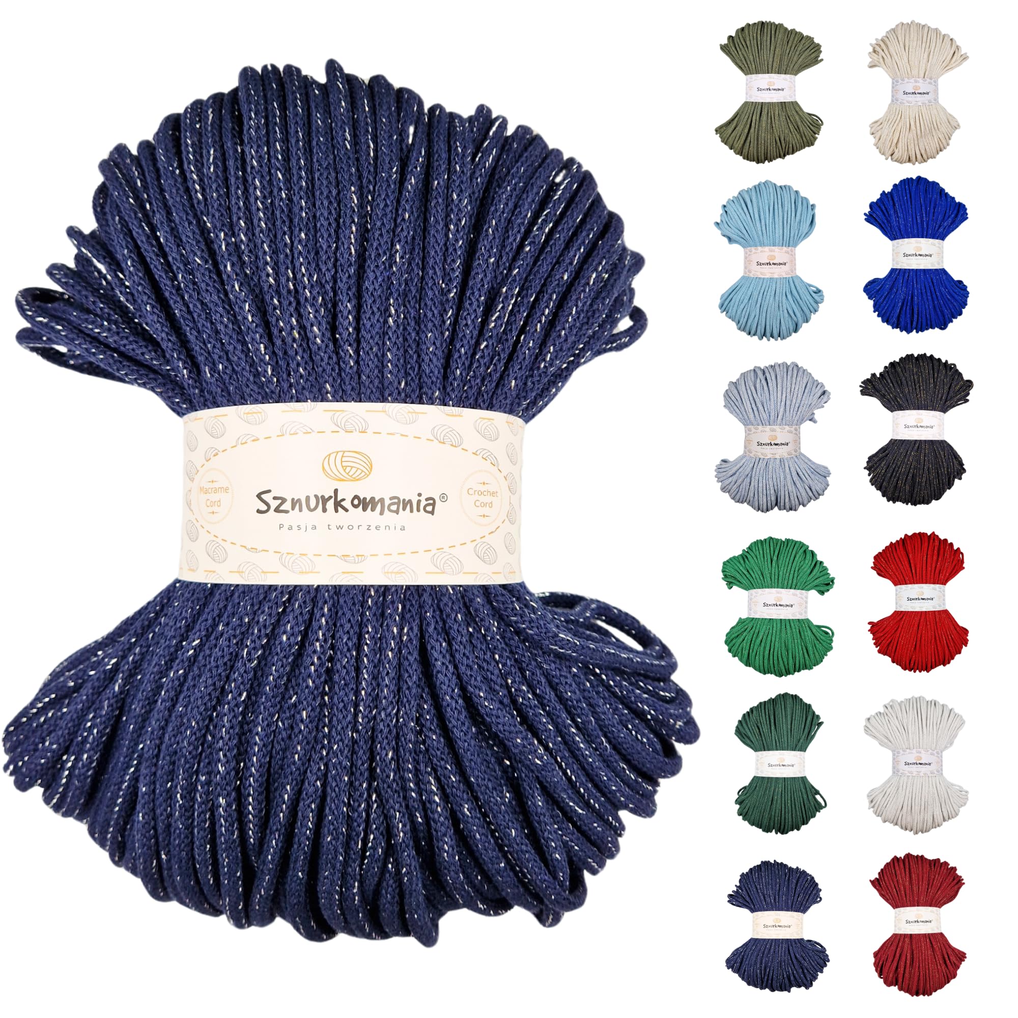 Sznurkomania Navy Blue With Silver Cord 5 Mm, 5 Mm Cotton Cord, 100 Metres, Glitter Cord, Shiny Cord, Macrame Cord, Craft Cord, Handbag Cord, Carpet Cord, Macrame Wall Cord (Navy Blue With Silver)