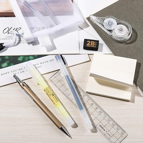Miniatura 5 de Whaline Juego de 10 bolígrafos de estilo japonés, bolsa de bolígrafo de gel, lápiz mecánico, cinta de corrección de plomo, nota adhesiva, regla de