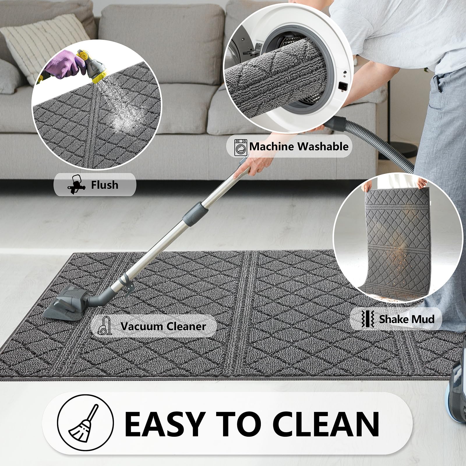 REFETONE Tapete interior de 32 x 40 pulgadas, antideslizante, absorbente, resistente a la suciedad, lavable a máquina y perfil bajo, para entrada, color gris oscuro