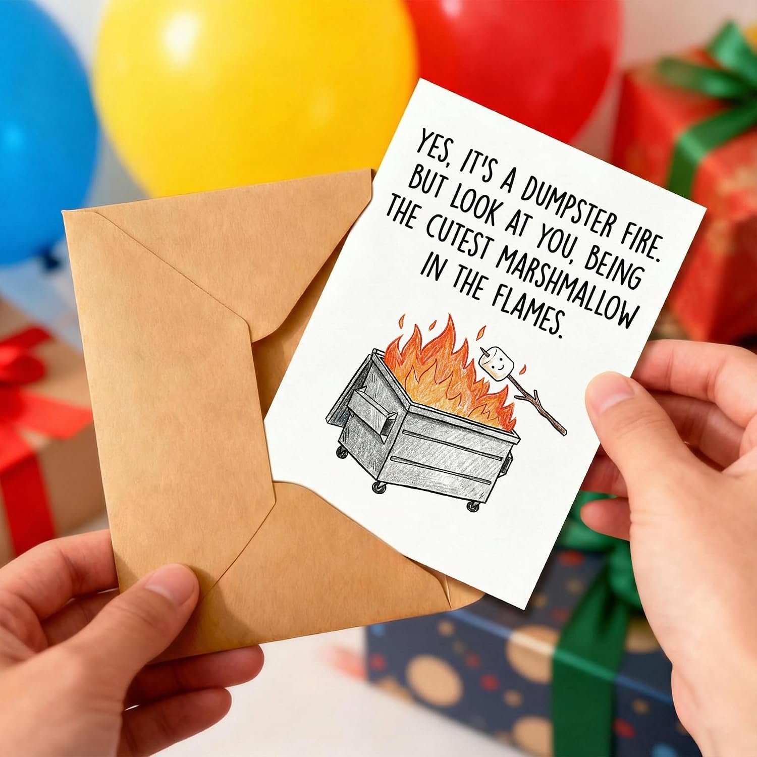 KINGNAME Funny Encouragement Card for Tough Times - Dumpster Fire Gift for Friends - Anxiety Stress Relief Support Card