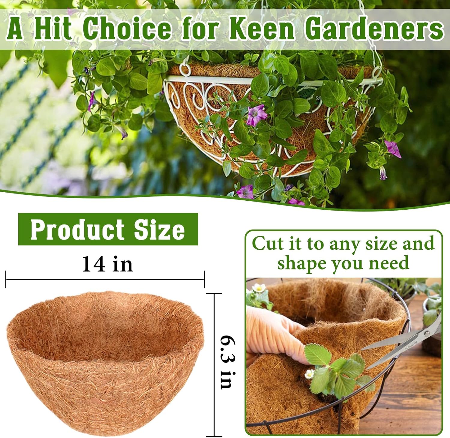 Halatool 4PCS 14 Inch Coconut Liners for Planters Round Hanging Basket Liners 100% Natural Replacement Coconut Fiber Liner for Garden Flower Pot Vegetables Herbs