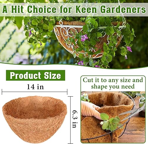 Miniatura 3 de Halatool 2 forros de coco de 16 pulgadas para cestas colgantes de fibra de coco 100% natural, forros redondos de coco para macetas, flores, verduras