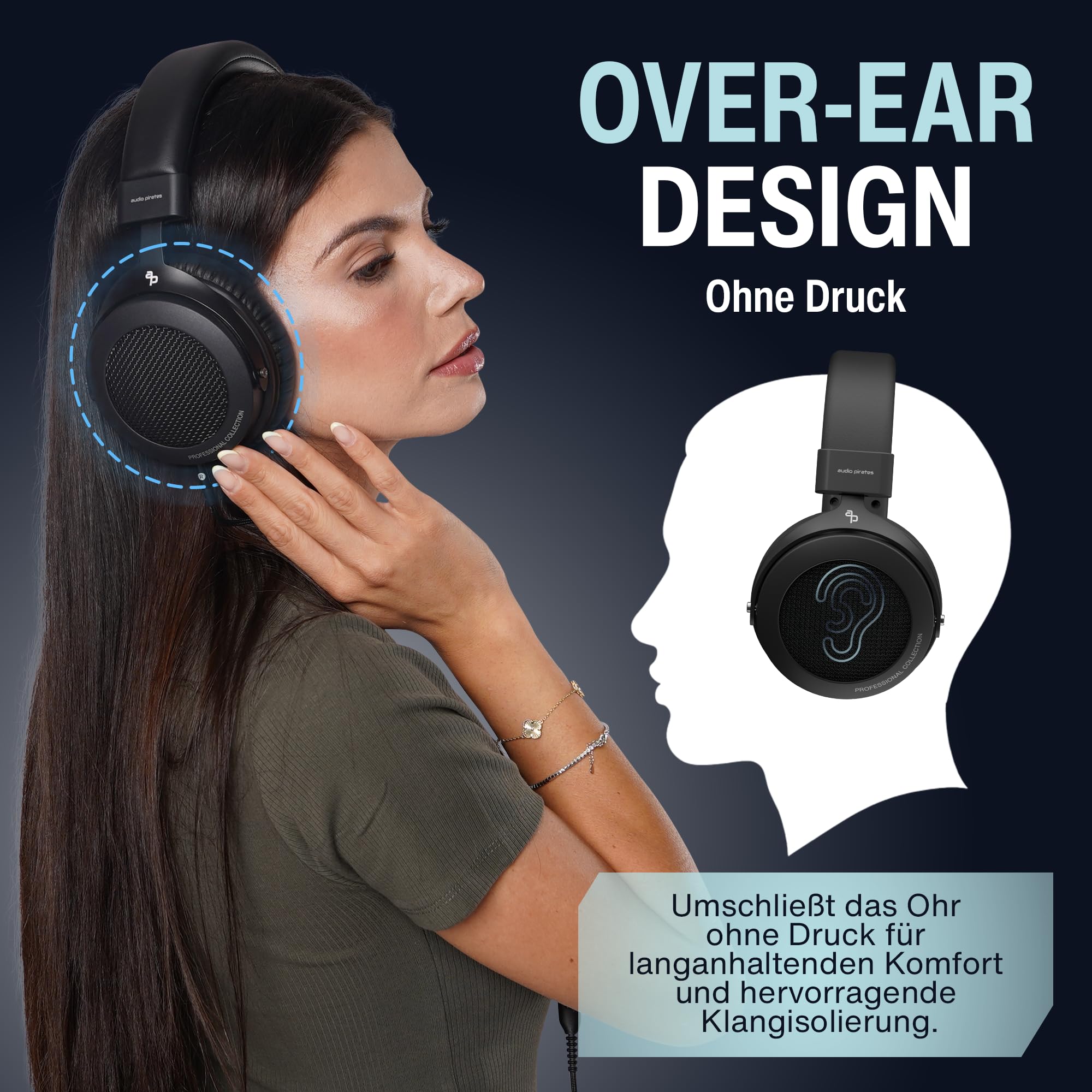 audio pirates Rick Over-Ear HiFi-Kopfhörer, Offenes Design | mit Case, 3m Kabel, 3,5mm / 6,3 mm Klinke-Adapter, Dezenter Bass, warm abgestimmt, Musik, TV & Hörspiel | Professional Collection