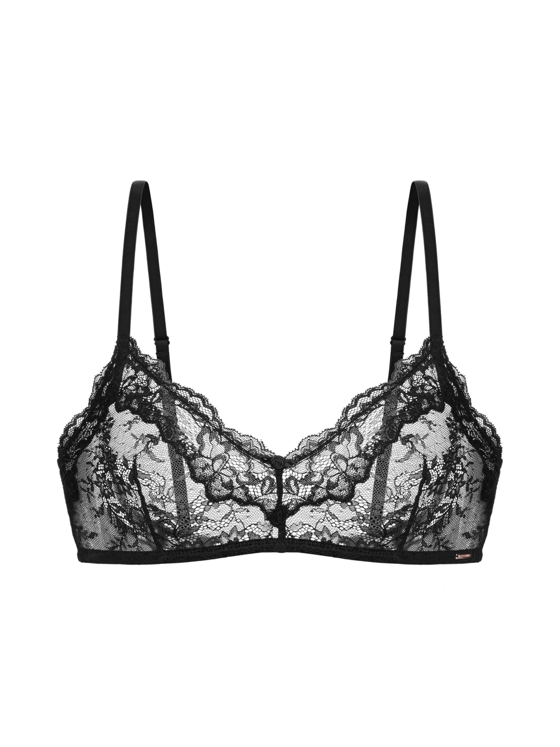 DORINA Origins Non-Padded Bralette, Wireless Lace Design, Adjustable Straps, Mesh Back, Bow Detail, Black