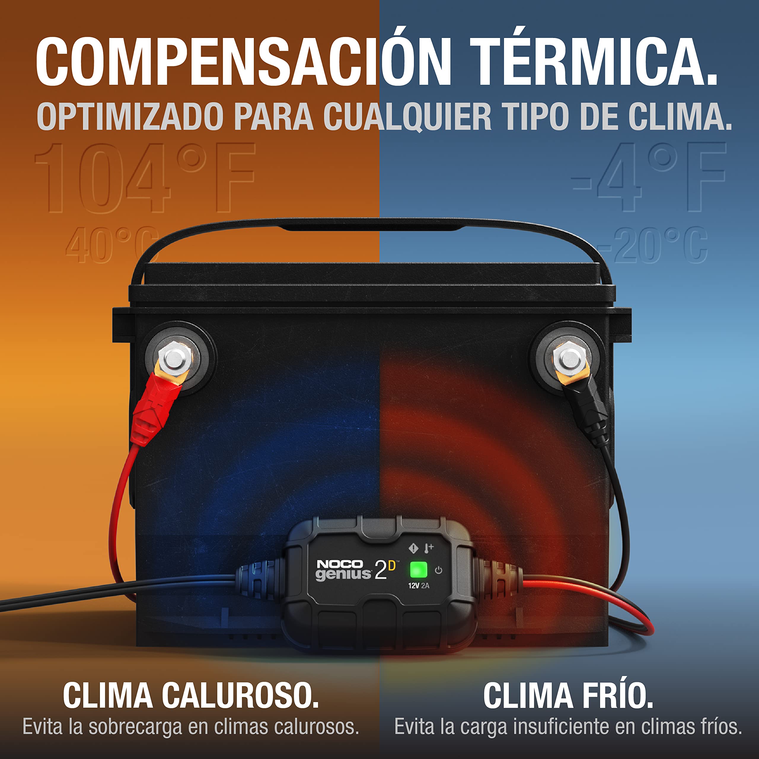 NOCO GENIUS2D: Cargador Inteligente de baterías 2A 12V – Mantenedor automático y desulfatador de Montaje Directo – Protección contra sobrecarga y compensación térmica – para baterías de Plomo
