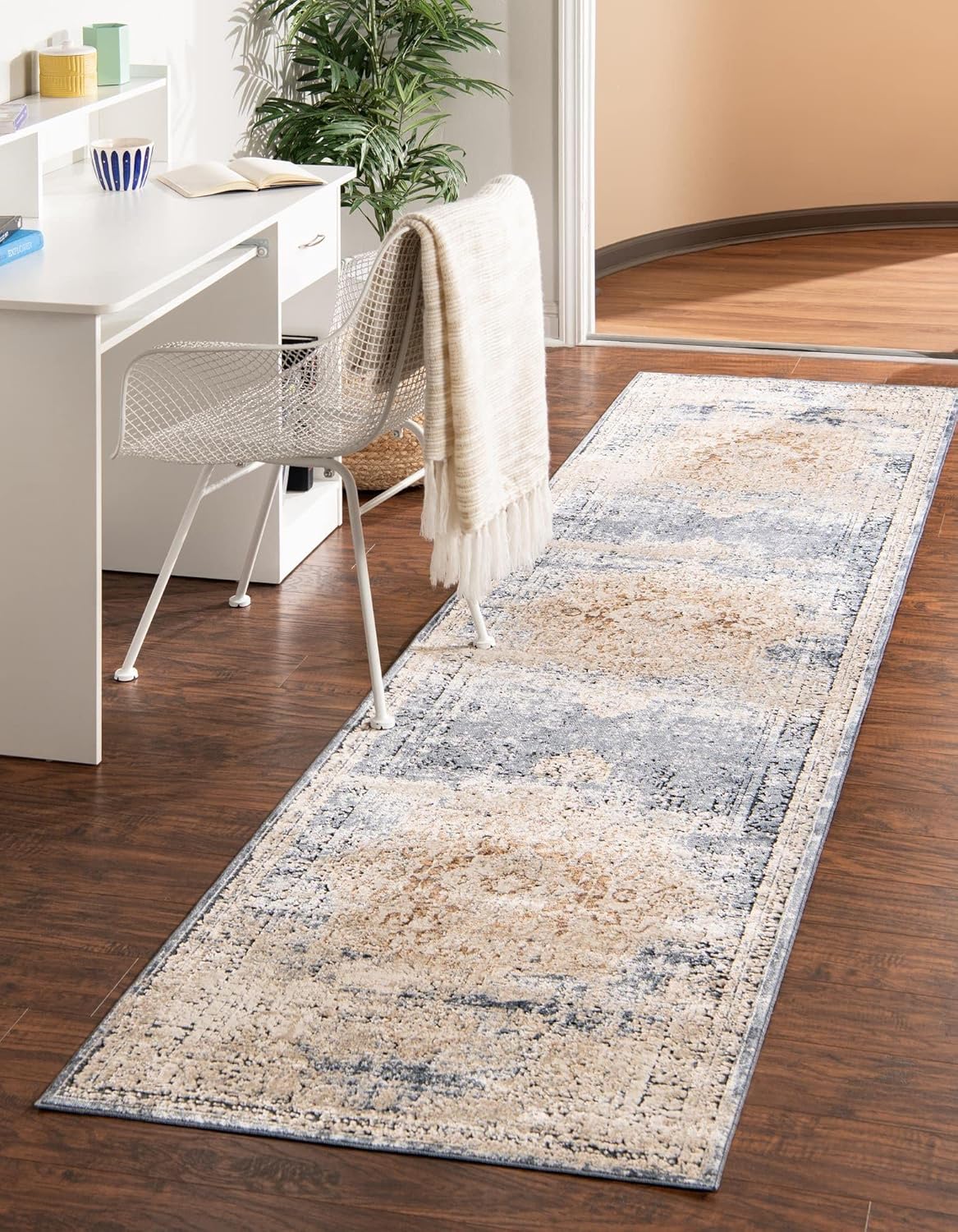 Unique Loom Chateau Collection Area Rug - Roosevelt (3' 1" x 13' 1" Runner Dark Blue/Beige)