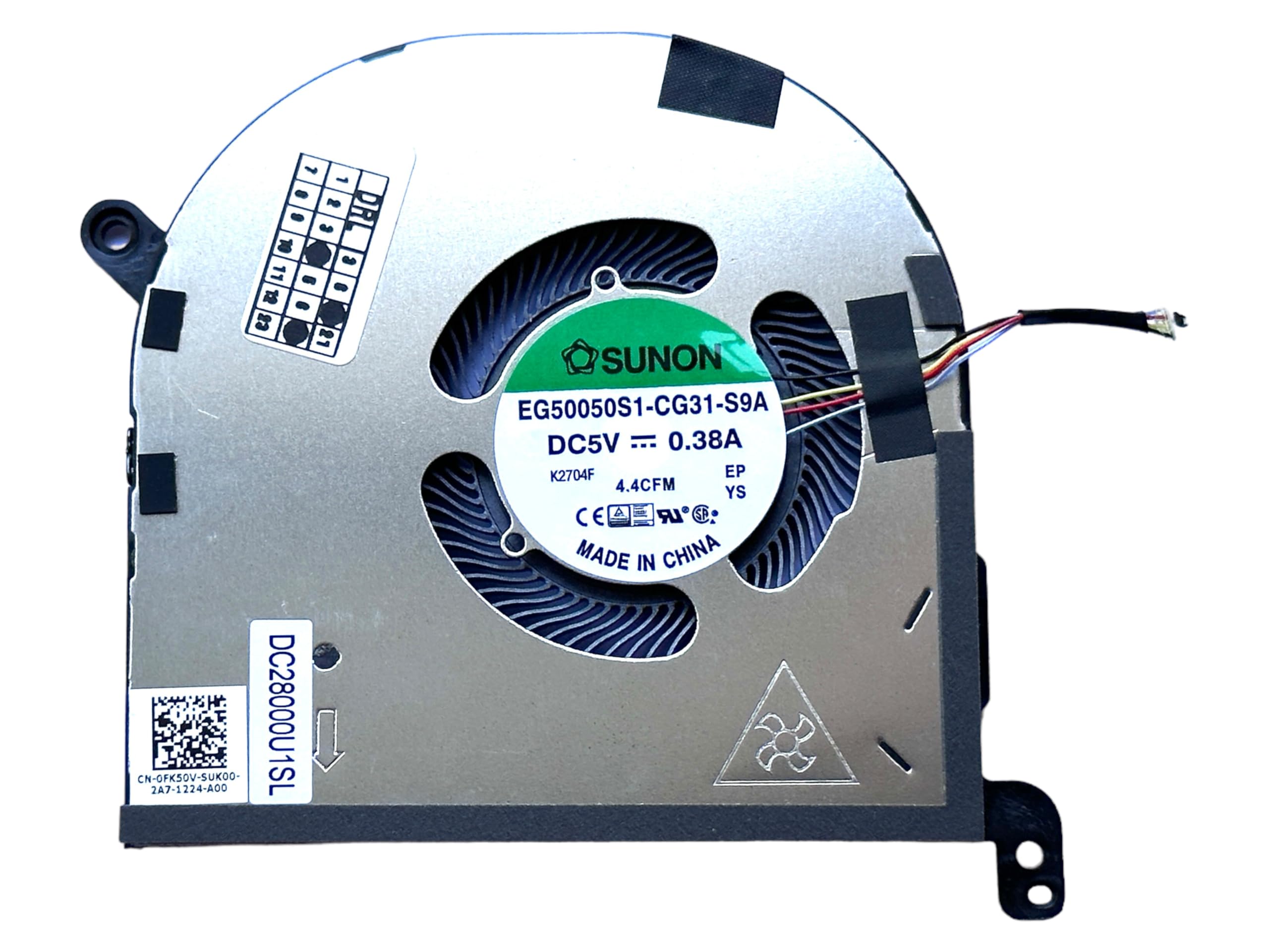 Ventilateur de refroidissement CPU compatible pour Dell Precision 5550 5560, XPS 15 9500 9510, NP: FK50V 09RK6, DC2800OSSL, DC2800U1SL, EG50050S1-CG31-S9A, EG50050S1-CG30-S9A ;