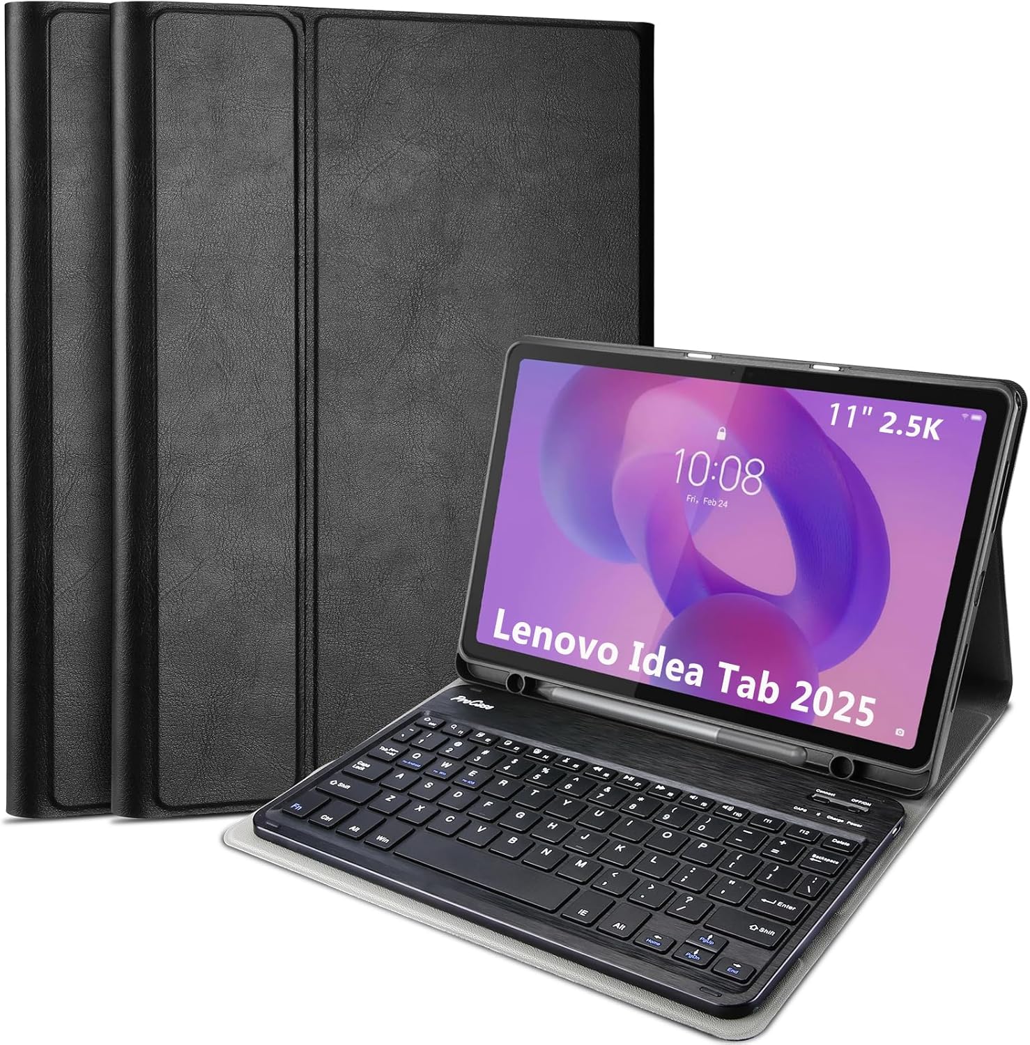 ProCase Case with Keyboard for Lenovo Idea Tab 11" / K11 Gen 2 (2025), PU Leather Case with Magnetically Detachable Wireless Keyboard for 11" Lenovo Idea Tab 2025 (TB-336ZU/336FU) Release -Black