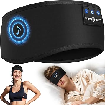 MUSICOZY Sleep Headphones Headband for Side Sleepers Bluetooth 5.4 | Comfortable headband headphones, ultra-thin speakers & cooling fabric. For sleep, sport & travel. For light & hot sleepers