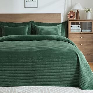 Luxury Velvet Quilt Set Queen Size 3 Pieces，Soft Cozy Oversized Striped ...