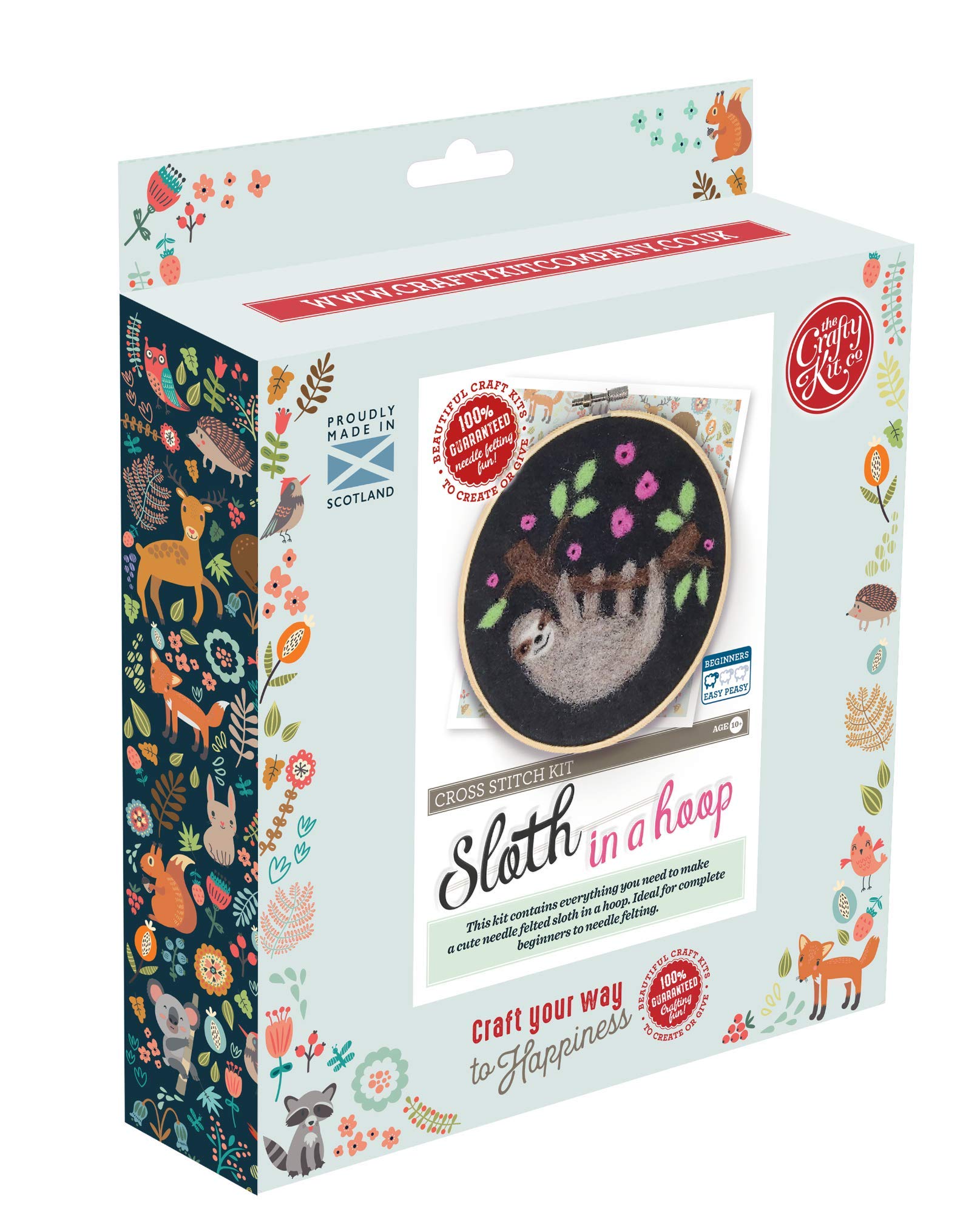 The Crafty Kit Company Sloth in a Hoop DIY Needle Felting Craft Kit for Birthdays and The Holidays - Made in The UK