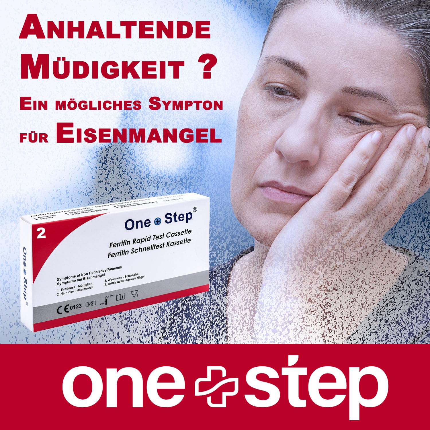2 x One+Step Eisenmangel Test I Eisenwert Selbsttest I Ferritin Test für zuhause I Erkennung Eisen Mangel bei Haarausfall, Erschöpfung oder Kopfschmerzen I Eisentest mit schnellem Ergebnis