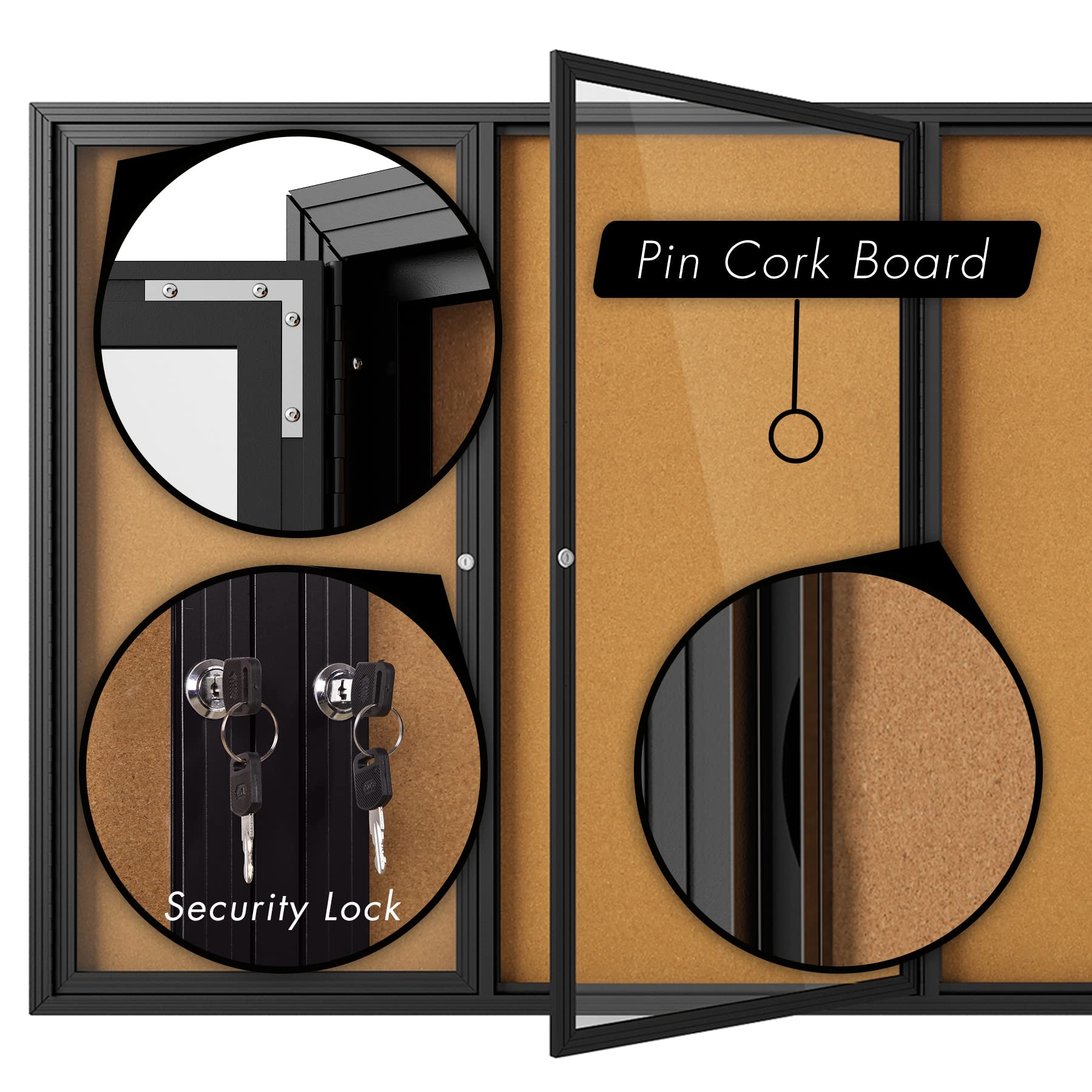 INNOVART Enclosed Bulletin Board 72''x48'', Lockable Cork Noticeboard