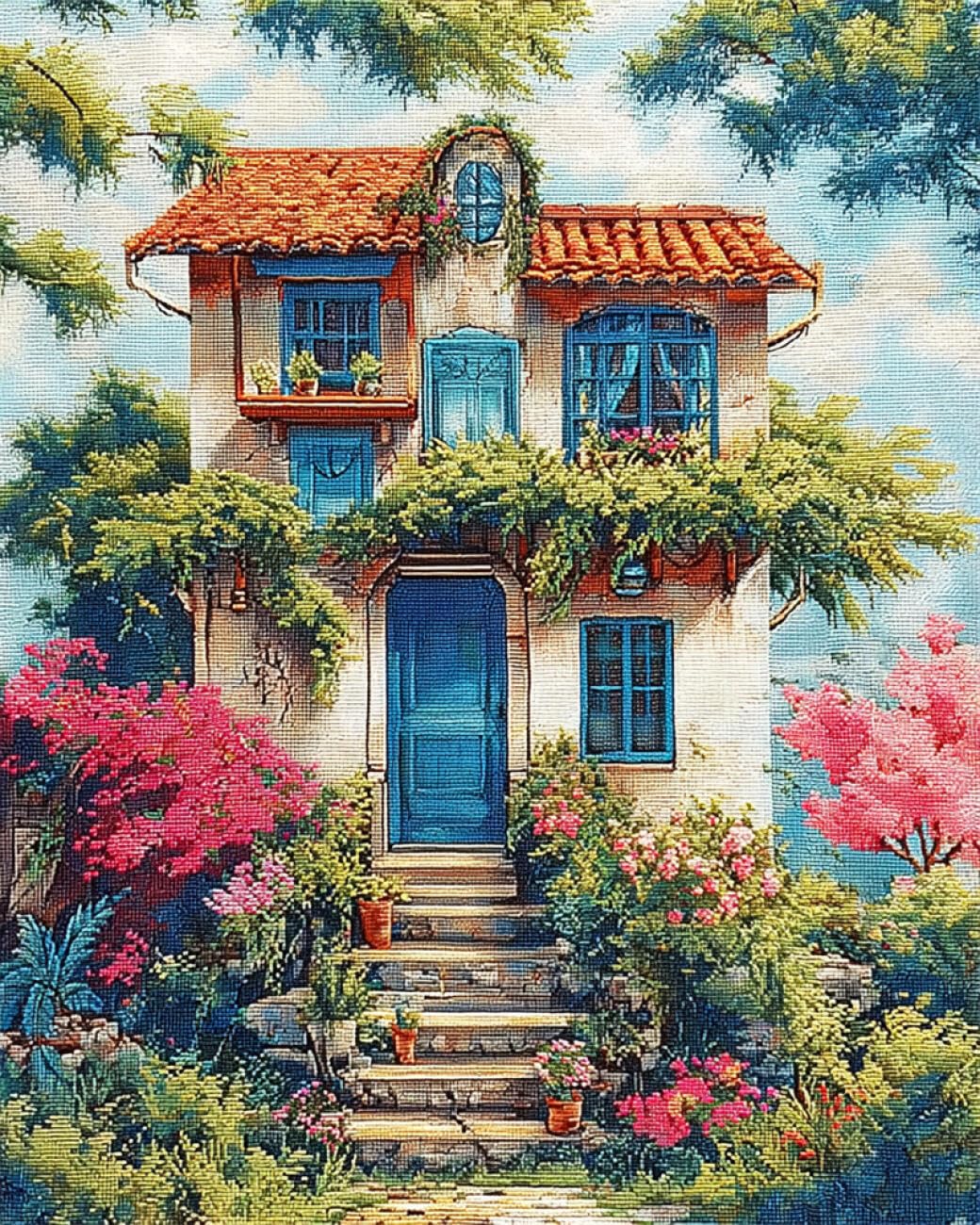 Rqwybcaxn Seed Bead Embroidery Kits Watercolor Villa 40x50cm