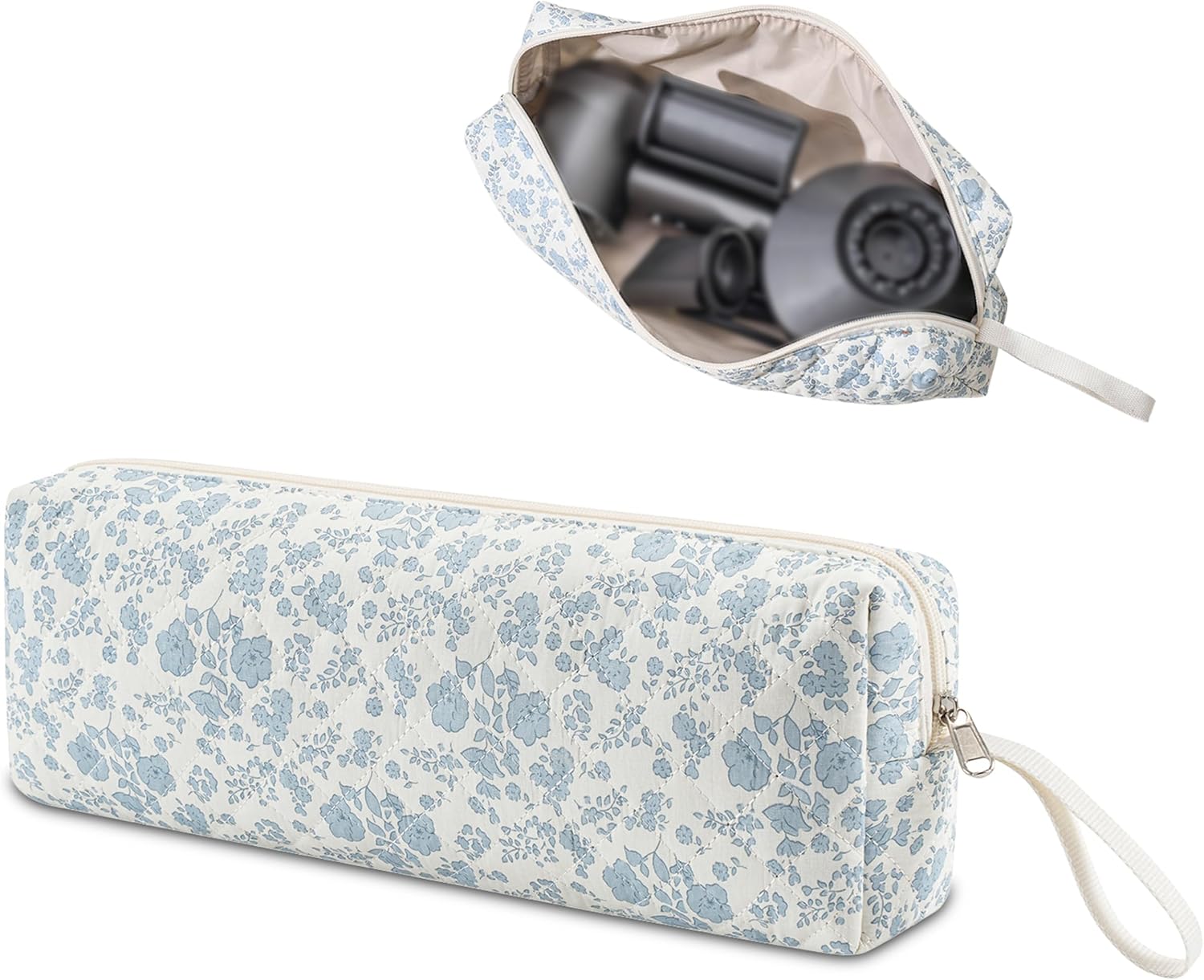 Large Quilted Hair Tools Travel Bag Portable Cotton Blow Dryer Case Lightweight Pouch for Hair Straighteners, Curling Irons, Flat Irons and Hot Styling Tools