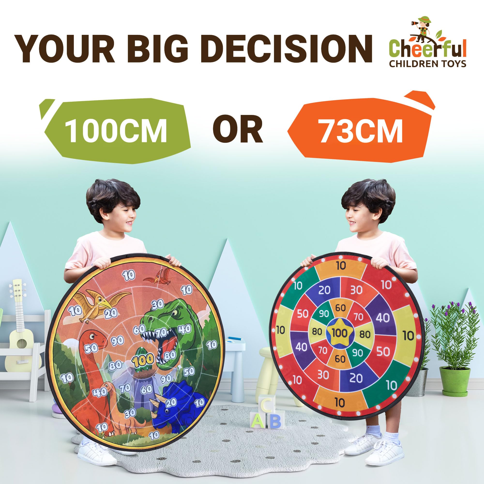 Cheerful Children Toys Jumbo Kids Dart Board Set XL or XXL, Large Dart Board with Reversible Designs - Image 4