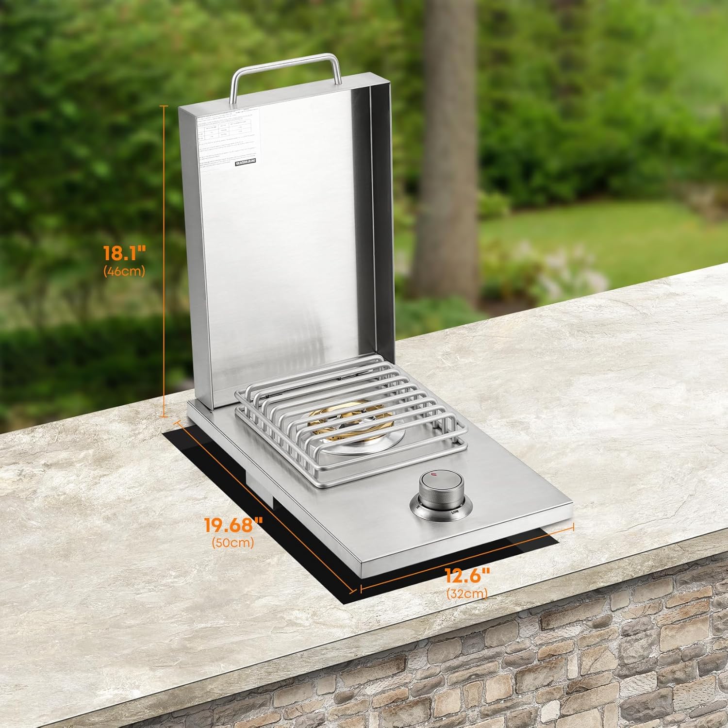 Hygrill Stainless Steel Built In Single Side Burner for Outdoor BBQ Island, Outdoor Kitchen, Liquid Propane, Gray