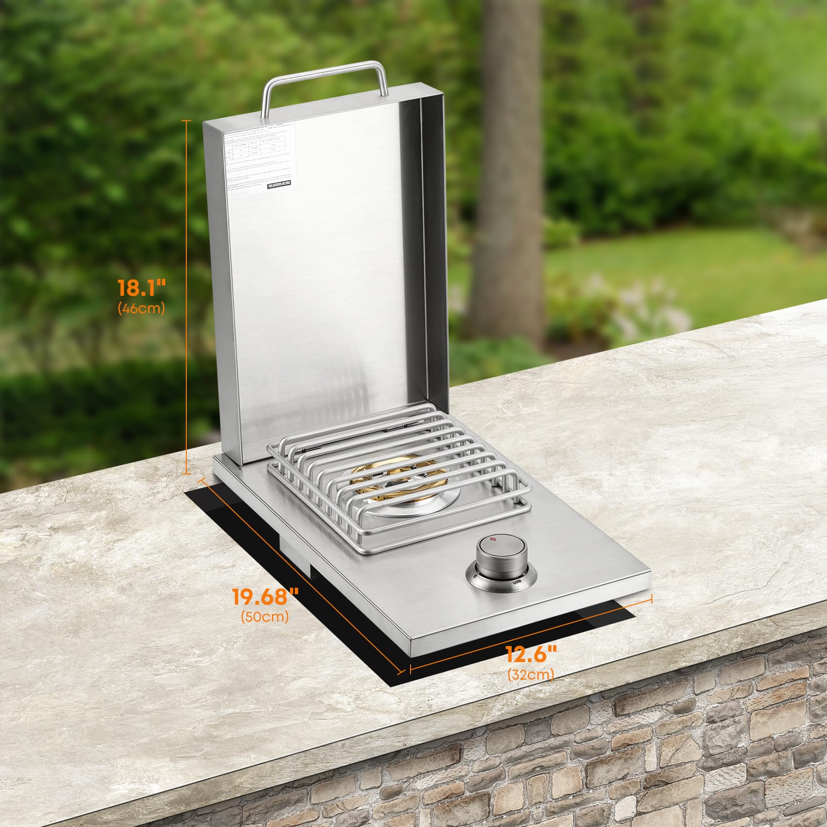 Hygrill - Quemador lateral integrado de acero inoxidable para isla de barbacoa al aire libre, cocina al aire libre, propano líquido, gris 2