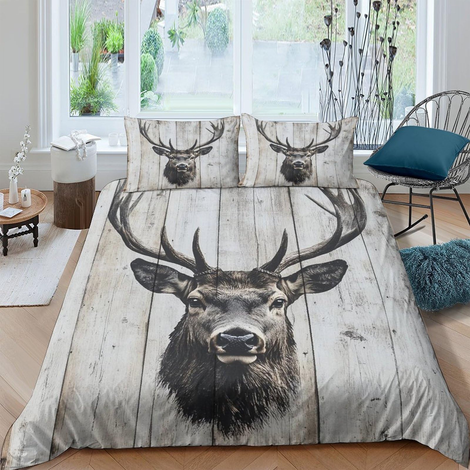 Housse de couette cerf 3D 140x200 rustique sauvage avec taie