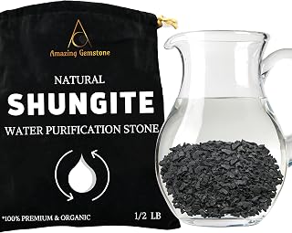 Amazing Gemstone Raw Shungite Stones Crystal Rock, Real Shungite Stones for Water Purification - 4-10mm Piedra Shungite Original (1/2 lb)