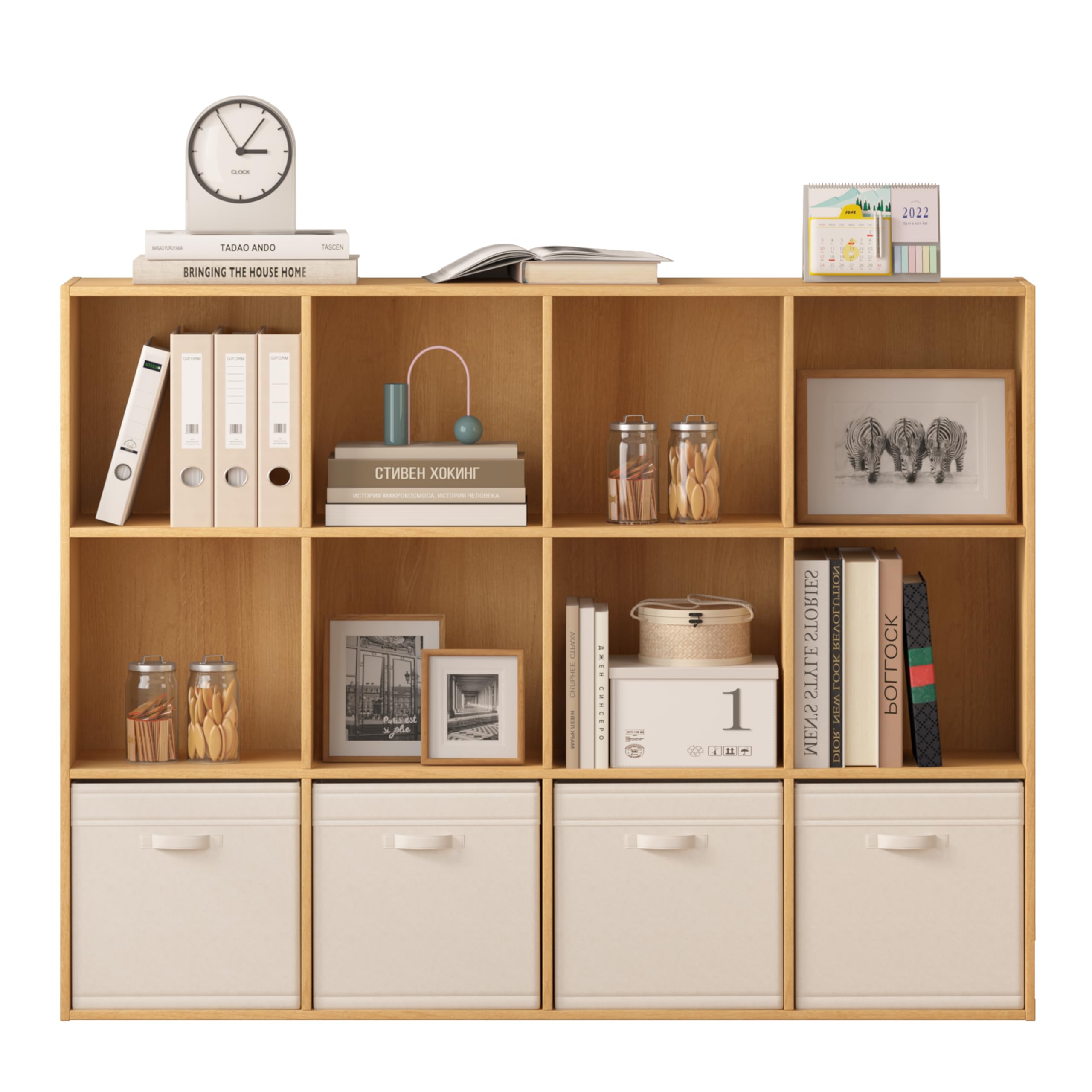 Jpiziso Cube Storage Organizer Bookshelf,Closed Back Display Bookcase,Cubby Shelf for Home Office,Living Room,Kids Room,Large Capacity Cube Storage Unit,12-Cube 47.72"L x 9.45"W x 35.98"H,Natural Wood
