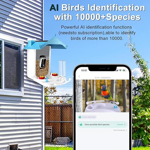 Miniatura 2 de XINYA BAO Comedero inteligente para pájaros con cámara AI para identificar especies de aves, vista en vivo, observación de aves, captura automática