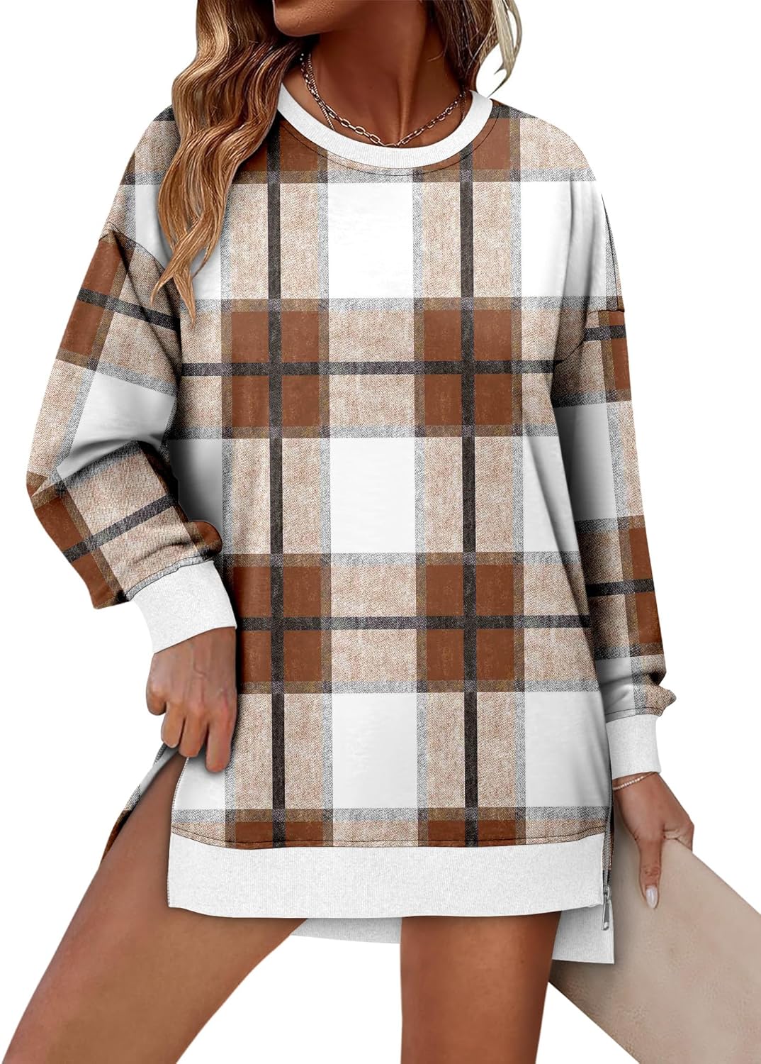 CHICZONE Crew Neck Oversized Sweatshirt Zipper Slit Long Sleeve Pullover for Women 2025 Trendy Fall Clothes - Image 2