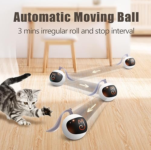 Vista 2 de Migipaws Juego de juguetes interactivos para gatos, rastreador divertido, bola de persecución automática con cola esponjosa, un pequeño ratón, Blanco