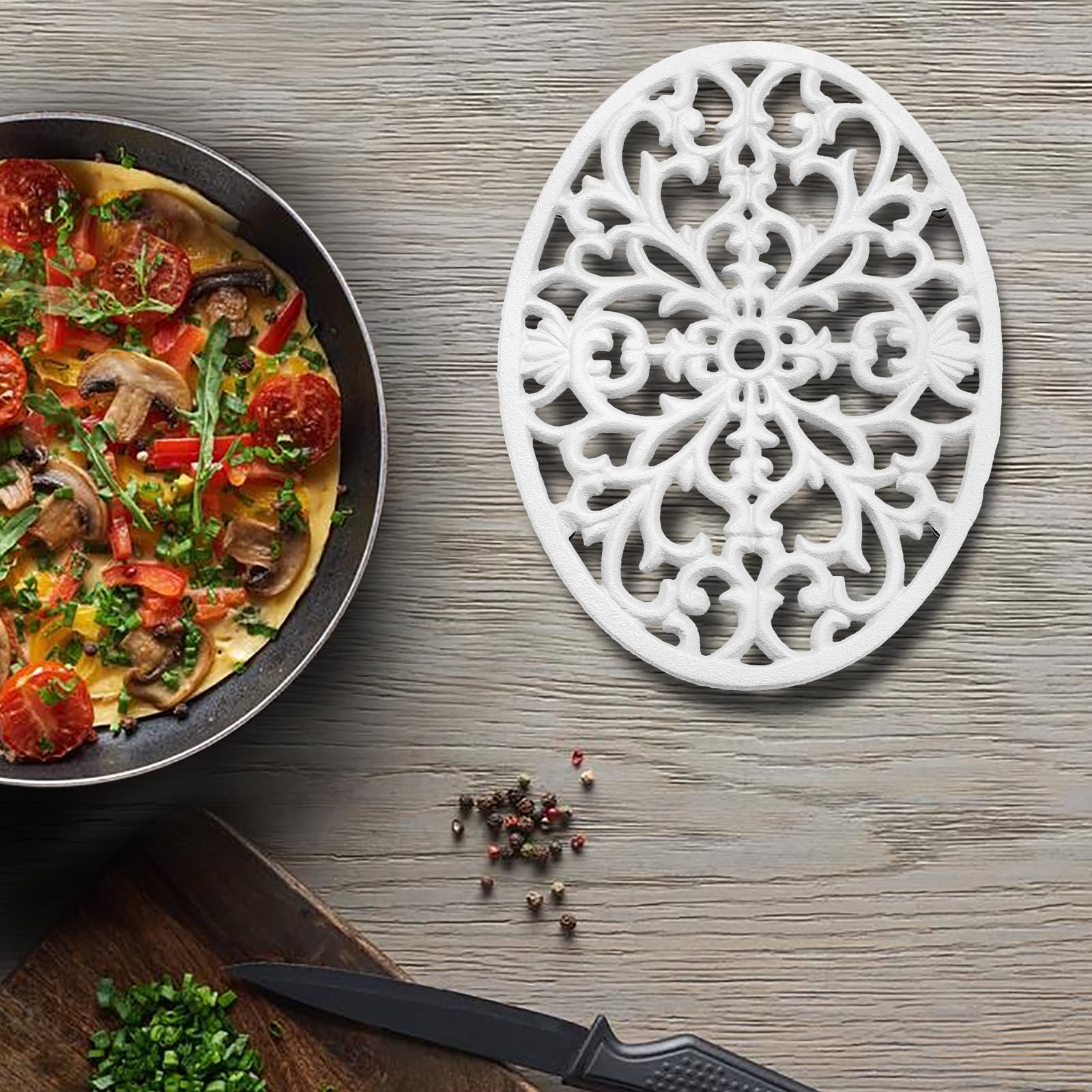 Sumnacon Lot de 2 dessous de plat ovales en fonte – Dessous de plat antique en métal résistant à la chaleur pour plats chauds, poêles, théières, vintage bien conçus, pour cuisine, salle à manger