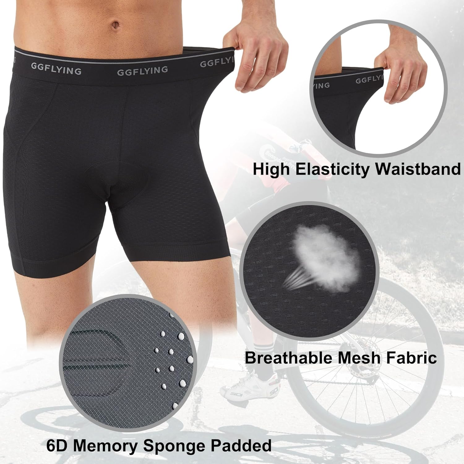 Bike Shorts for Men 6D Padded Cycling Underwear Mountain Biking Riding Bicycle Liner with Anti-Slip Leg - Image 3