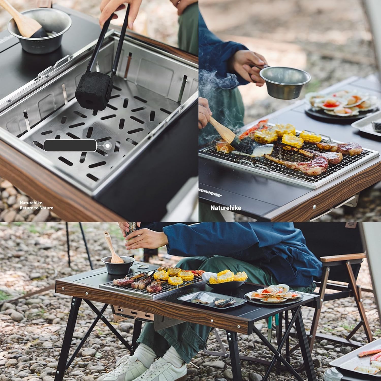 Naturehike - Griglia portatile a carbonella, pieghevole, portatile, per barbecue, mini affumicatore, piccola, per giardino, cortile, feste, picnic, viaggi, cucina all'aperto (piccola)